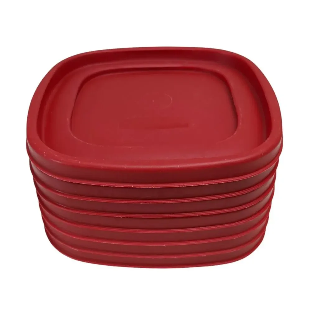 Lot Of 6 Rubbermaid Tops #7J64 ~Lids Only~ Red Stackable 6.5” x 6.5” - Square